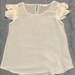 Sheer, White, Short Sleeve Blouse